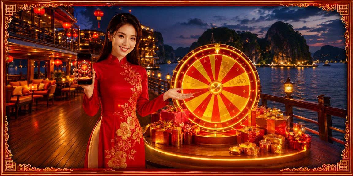 Người chơi Roulette trong trang phục áo dài truyền thống trên vịnh Hạ Long